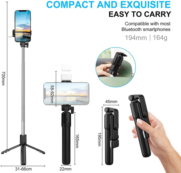 Trépied 3 en 1 avec Bouton Flash et LED – Stabilité, Éclairage et Praticité en Un Seul Accessoire – Image 4