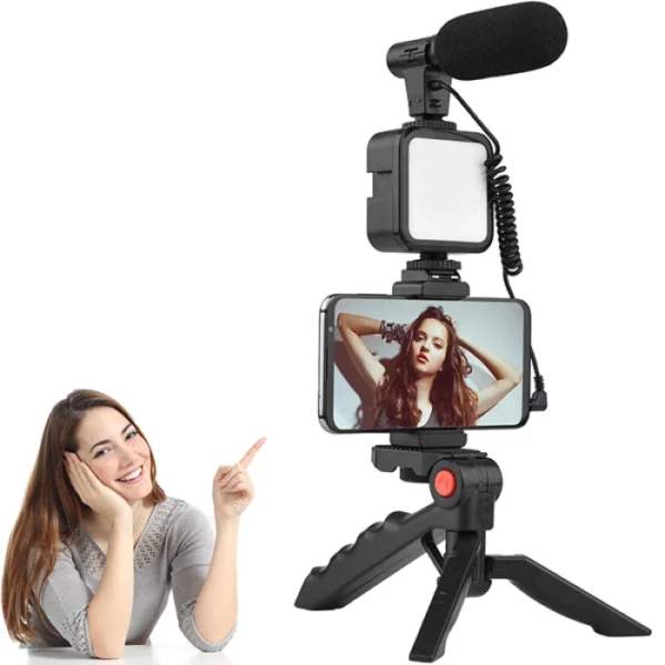 Kit de Production Vidéo avec Trépied AY-49 – Micro & Éclairage pour Vlogging | Tunisie – Image 2